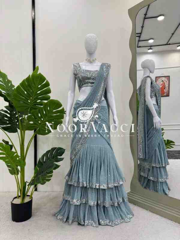 Lehenga Saree Set with Thread and Sequin Embellishment - Image 3
