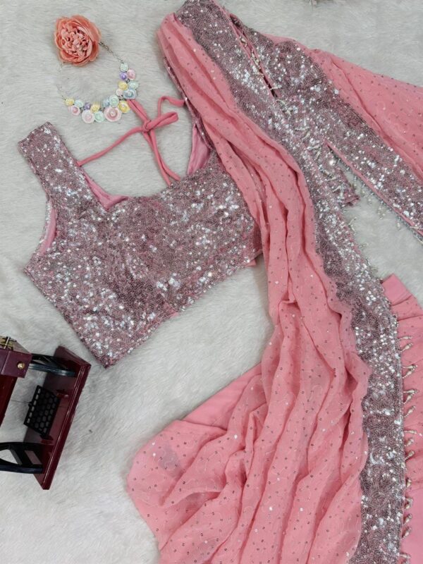 Shop Lehenga Saree Set with Thread and Sequin Embellishment - Image 7