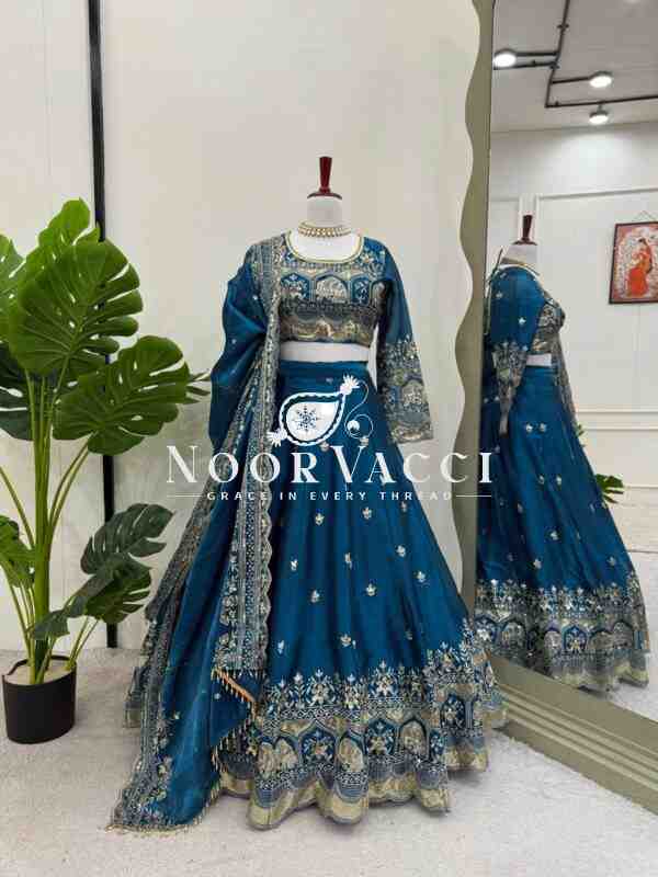 JIMI CHOO Full-Stitched Lehenga with Sequin Work & Satin Dupatta - Image 12