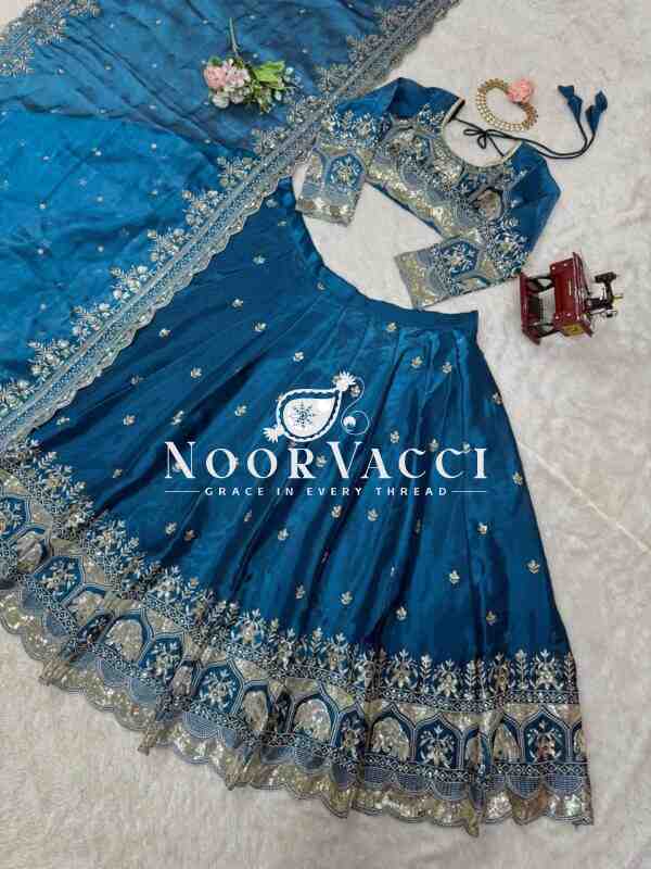 JIMI CHOO Full-Stitched Lehenga with Sequin Work & Satin Dupatta - Image 8