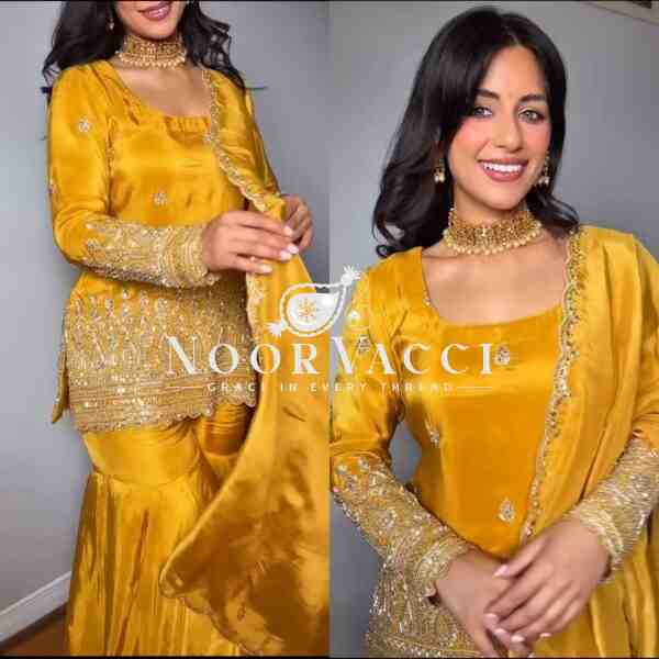 Heavy Natural Crep Silk Sharara Plazo Suit with Dupatta - Image 4