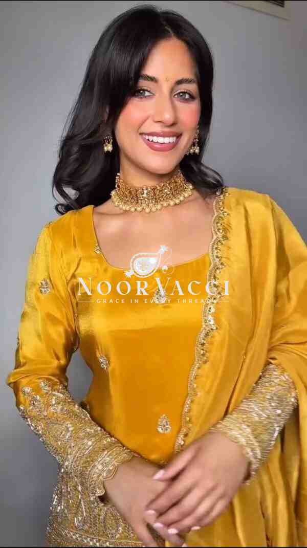 Heavy Natural Crep Silk Sharara Plazo Suit with Dupatta - Image 3