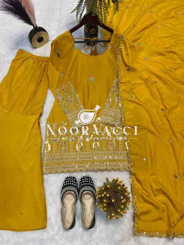 Heavy Natural Crep Silk Sharara Plazo Suit with Dupatta - Image 8