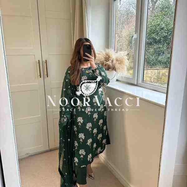 Elegant Chinon Long Top, Pant & Dupatta Set with 5mm Sequence & Moti Latkan Work