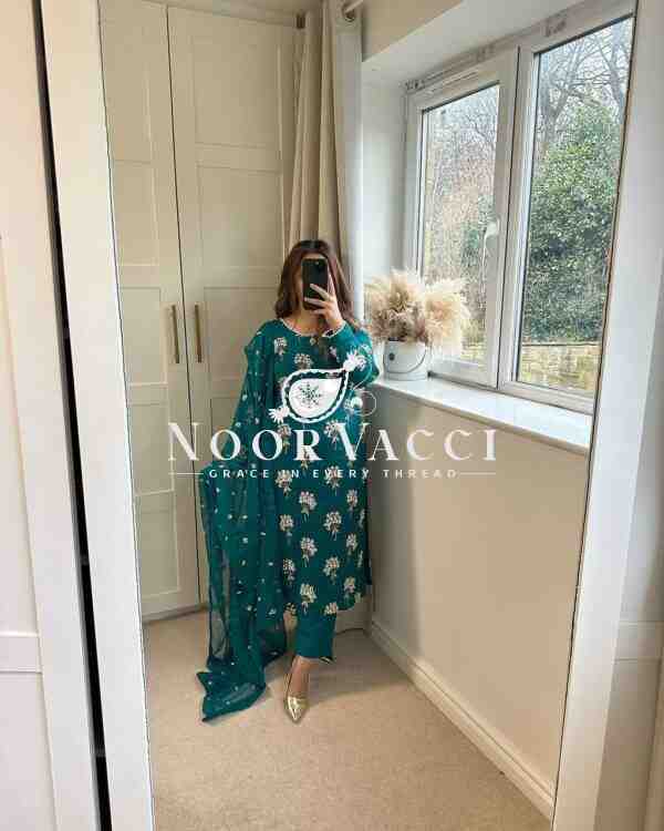 Elegant Chinon Long Top, Pant & Dupatta Set with 5mm Sequence & Moti Latkan Work - Image 2