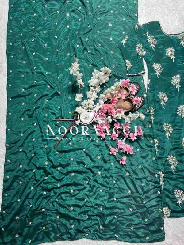 Elegant Chinon Long Top, Pant & Dupatta Set with 5mm Sequence & Moti Latkan Work - Image 3