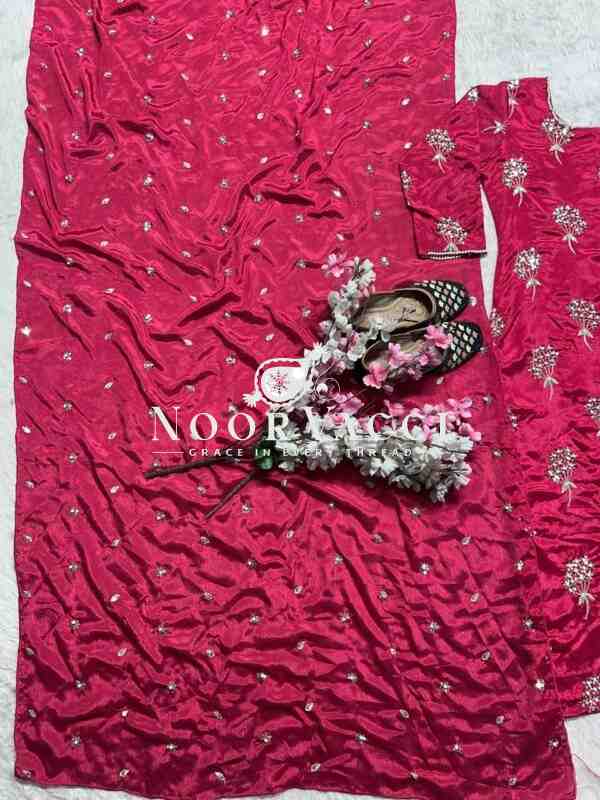 Elegant  Chinon Long Top, Pant & Dupatta Set with 5mm Sequence & Moti Latkan Work - Image 6