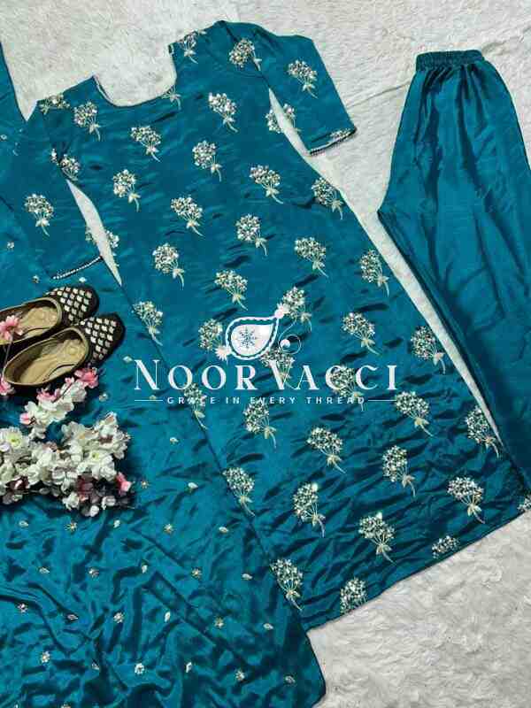 Elegant Chinon Long Top, Pant & Dupatta Set with 5mm Sequence & Moti Latkan Work - Image 4