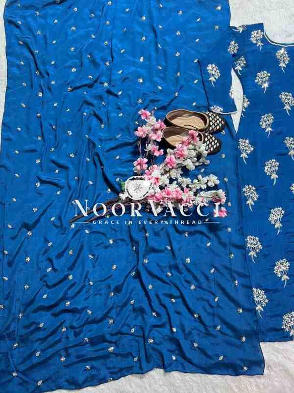 Elegant  Chinon Long Top, Pant & Dupatta Set with 5mm Sequence & Moti Latkan Work - Image 4