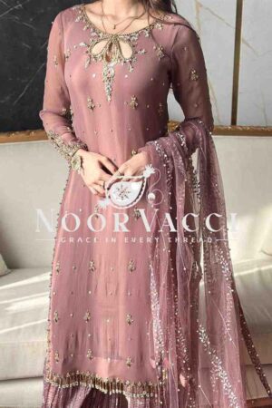 Buy Fox Georgette Designer Partywear Embroidered Top Pallazo & Dupatta Set