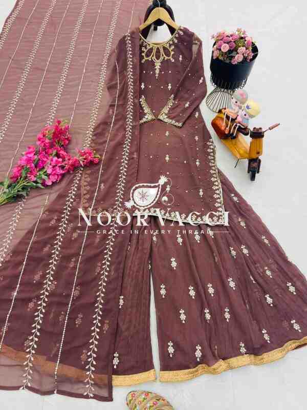 Fox Georgette Embroidered Top Pallazo & Dupatta Set – Designer Partywear - Image 8