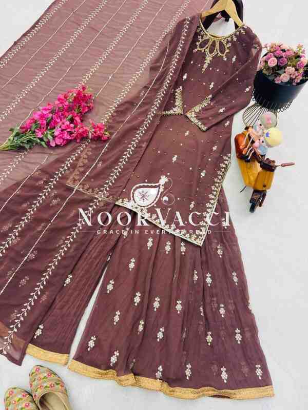 Fox Georgette Embroidered Top Pallazo & Dupatta Set – Designer Partywear - Image 9