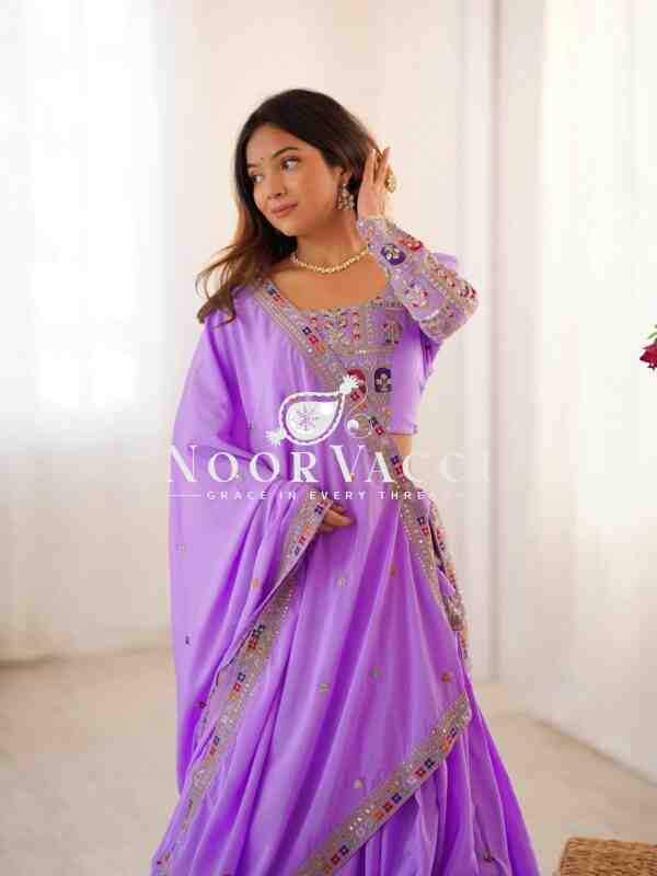 Natural Crepe Silk Lehenga with Thread and Sequence Work Semi-Stitched Set - Image 3