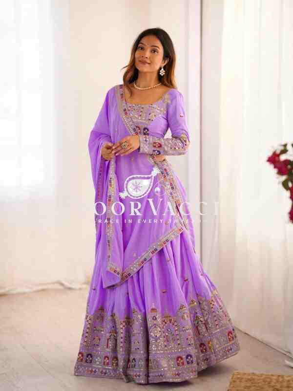 Natural Crepe Silk Lehenga with Thread and Sequence Work Semi-Stitched Set - Image 6