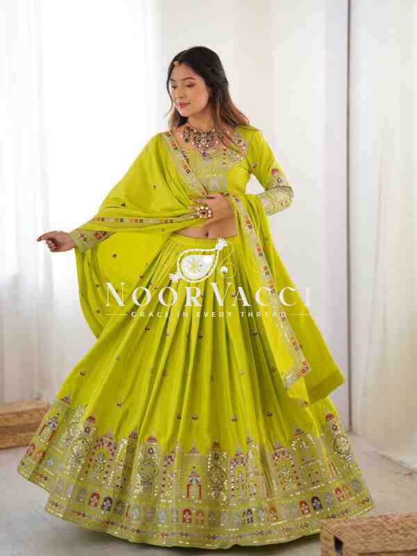 Natural Crepe Silk Lehenga with Thread and Sequence Work Semi-Stitched Set