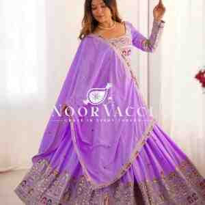 Natural Crepe Silk Lehenga with Thread and Sequence Work Semi-Stitched Set