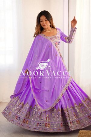 Buy Natural Crepe Silk Lehenga with Thread and Sequence Work Semi-Stitched Set