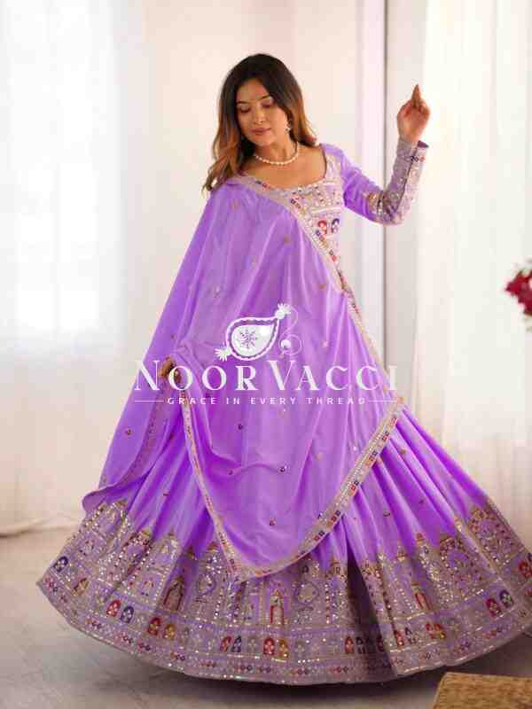 Natural Crepe Silk Lehenga with Thread and Sequence Work Semi-Stitched Set