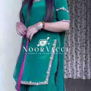Natural Crepe Embroidered Sharara Plazzo Set with Net Dupatta – Stylish Festive Wear