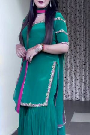 Shop Natural Crepe Embroidered Sharara Plazzo Set with Net Dupatta – Stylish Festive Wear