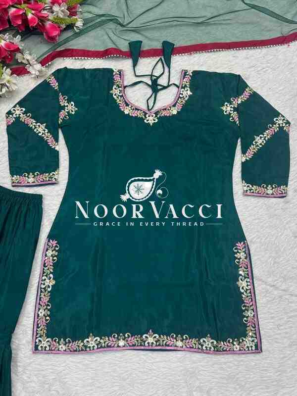 Natural Crepe Embroidered Sharara Plazzo Set with Net Dupatta – Stylish Festive Wear - Image 6
