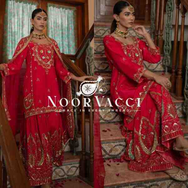 Chinon Silk Embroidered Sharara Plazo Set with Dupatta - Image 3