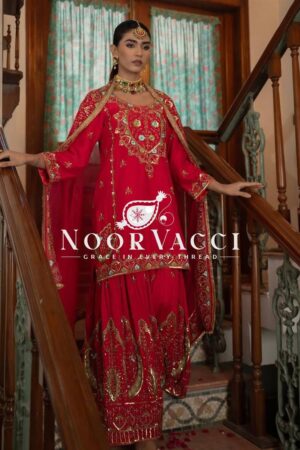 Shop Chinon Silk Embroidered Sharara Plazo Set with Dupatta