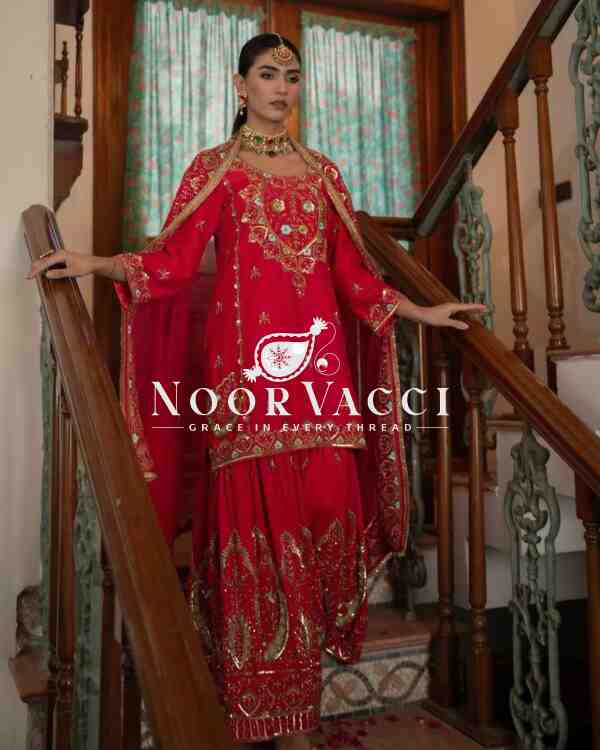 Chinon Silk Embroidered Sharara Plazo Set with Dupatta