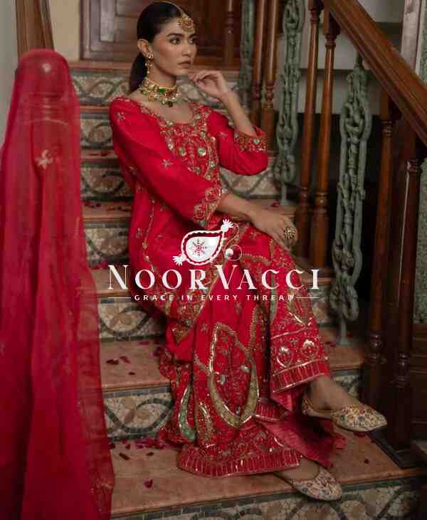 Chinon Silk Embroidered Sharara Plazo Set with Dupatta - Image 2
