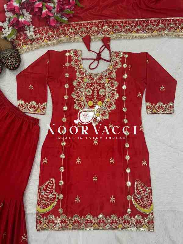 Chinon Silk Embroidered Sharara Plazo Set with Dupatta - Image 6