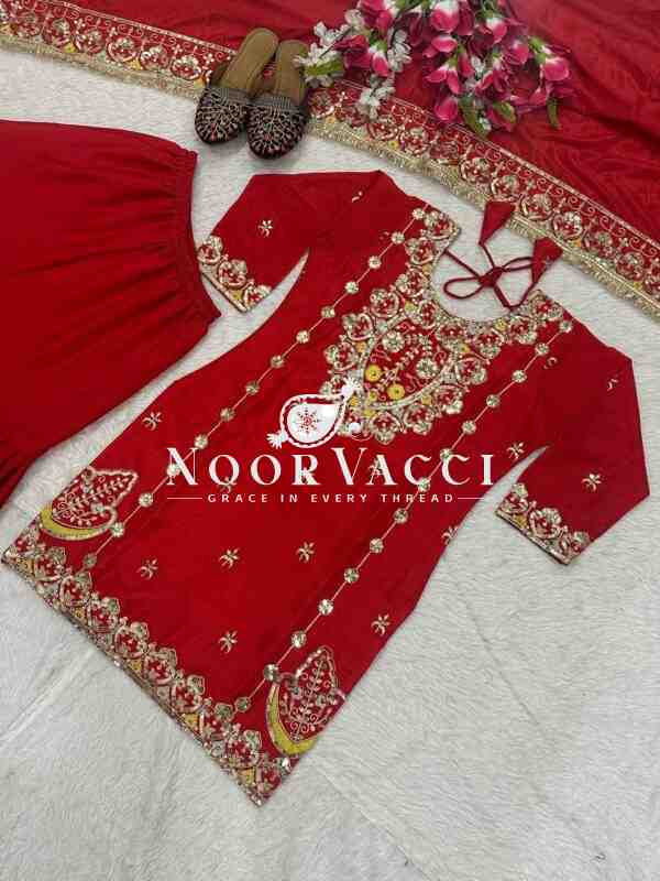 Chinon Silk Embroidered Sharara Plazo Set with Dupatta - Image 7