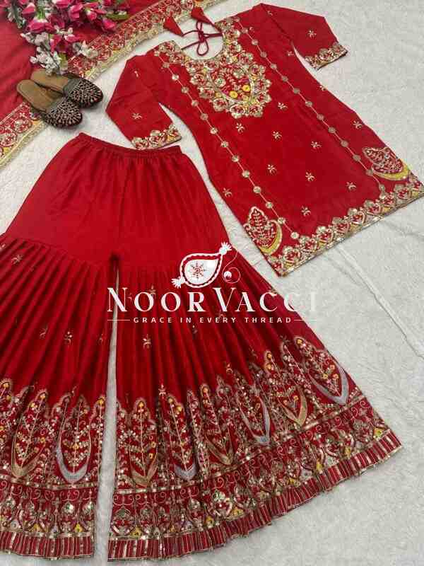 Chinon Silk Embroidered Sharara Plazo Set with Dupatta - Image 8
