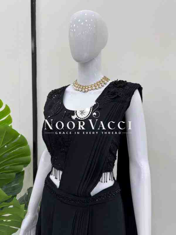 Ready-to-Wear Faux Georgette Dhoti Style Outfit with Embroidered Waist Belt - Image 3