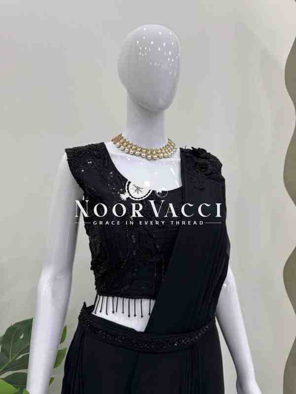 Ready-to-Wear Faux Georgette Dhoti Style Outfit with Embroidered Waist Belt - Image 4