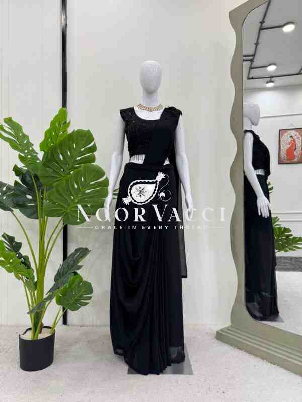 Ready-to-Wear Faux Georgette Dhoti Style Outfit with Embroidered Waist Belt