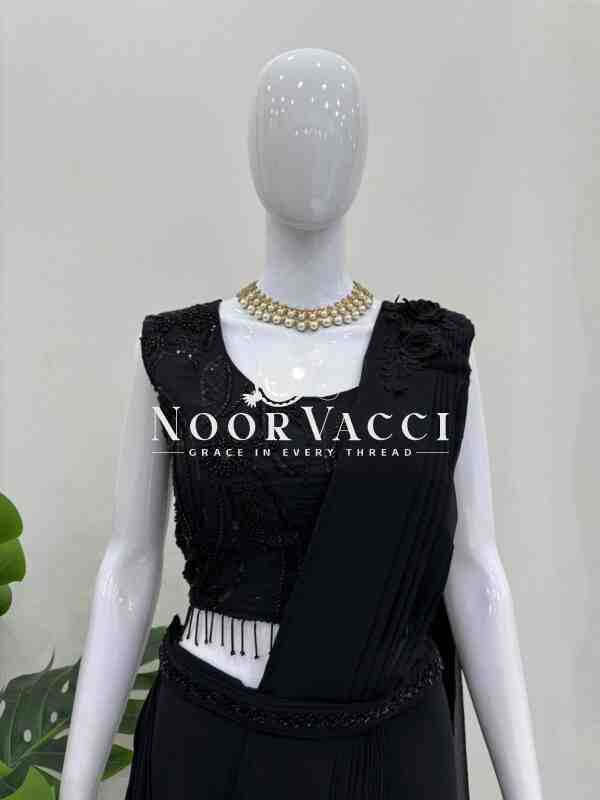 Ready-to-Wear Faux Georgette Dhoti Style Outfit with Embroidered Waist Belt - Image 6