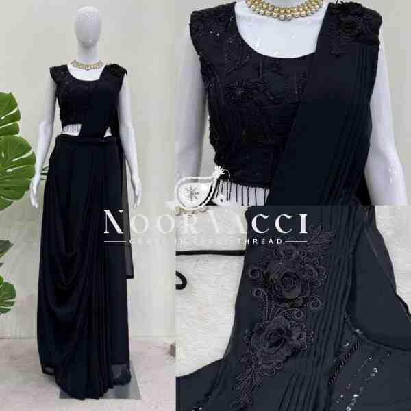 Ready-to-Wear Faux Georgette Dhoti Style Outfit with Embroidered Waist Belt - Image 7