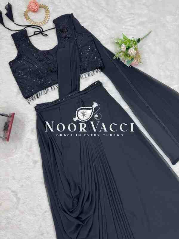 Ready-to-Wear Faux Georgette Dhoti Style Outfit with Embroidered Waist Belt - Image 9