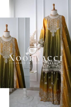 Shop Pure Chinnon Silk Embroidered Coding Dori-Sequence Work Top-Plazzo-Dupatta Set – Fully Stitched