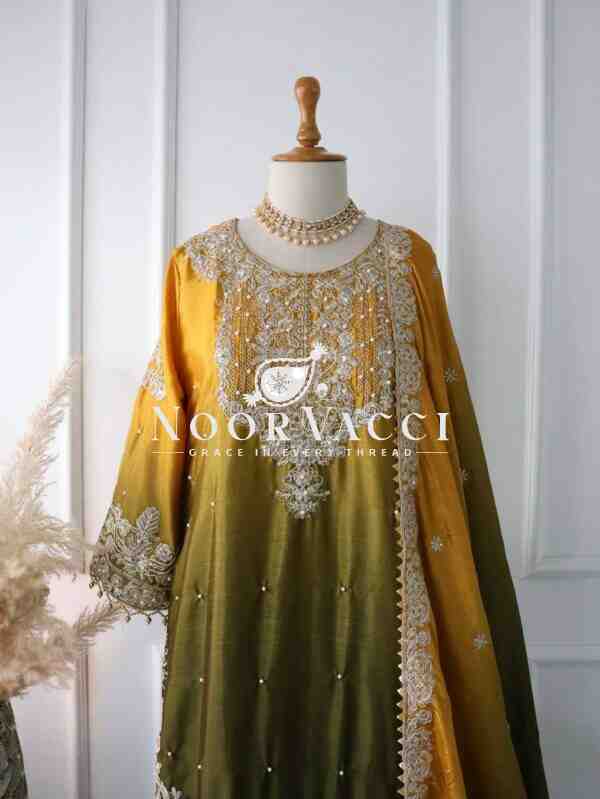 Pure Chinnon Silk Embroidered Coding Dori-Sequence Work Top-Plazzo-Dupatta Set – Fully Stitched - Image 4