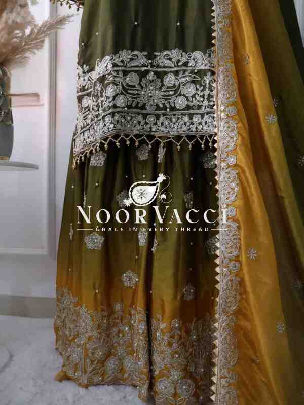 Pure Chinnon Silk Embroidered Coding Dori-Sequence Work Top-Plazzo-Dupatta Set – Fully Stitched - Image 8