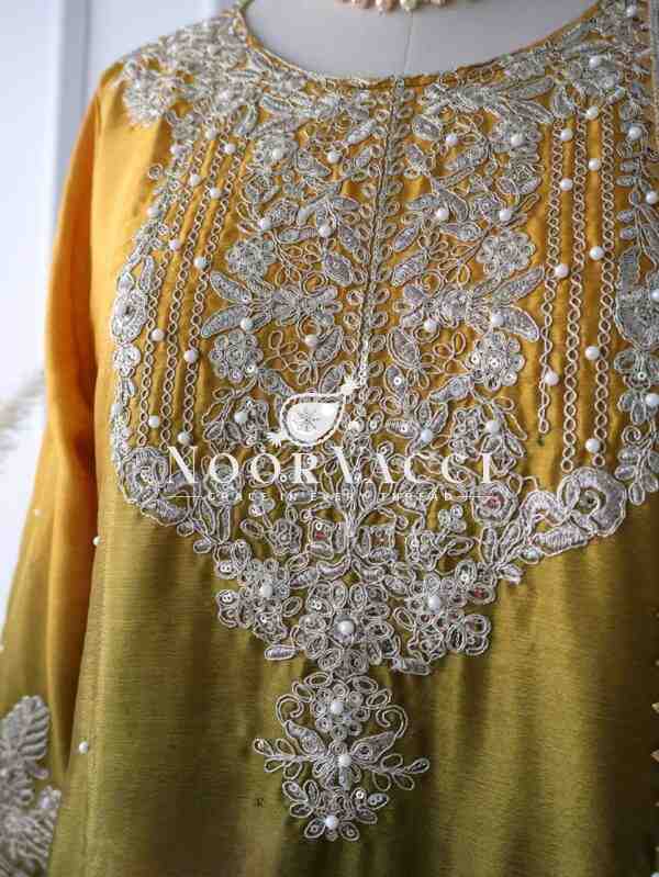 Pure Chinnon Silk Embroidered Coding Dori-Sequence Work Top-Plazzo-Dupatta Set – Fully Stitched - Image 5