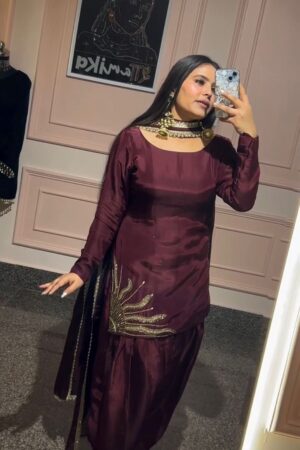 Shop Natural Crepe Silk Handworked Salwar Suit with Dupatta