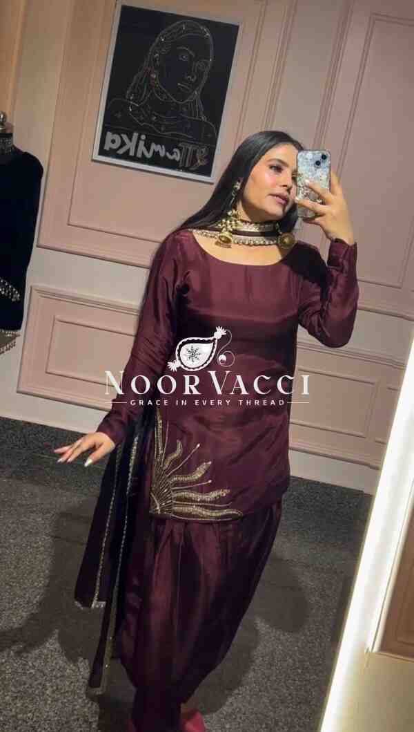 Natural Crepe Silk Handworked Salwar Suit with Dupatta