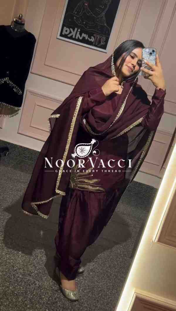 Natural Crepe Silk Handworked Salwar Suit with Dupatta - Image 2