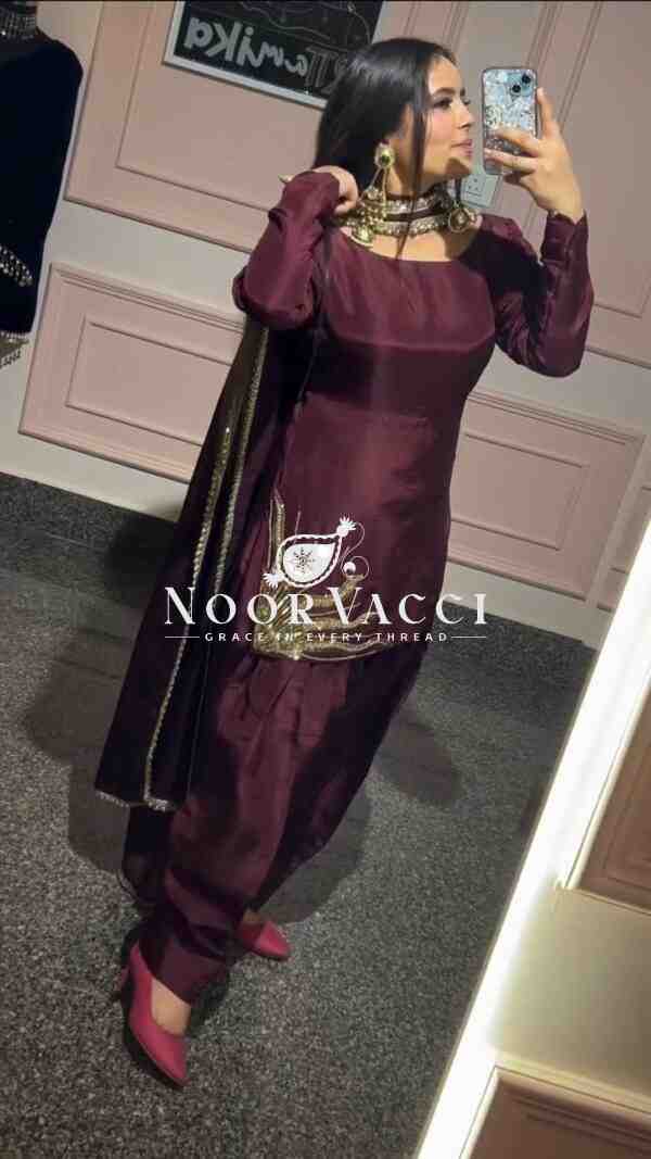 Natural Crepe Silk Handworked Salwar Suit with Dupatta - Image 4