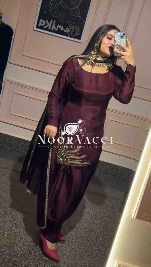 Natural Crepe Silk Handworked Salwar Suit with Dupatta - Image 3