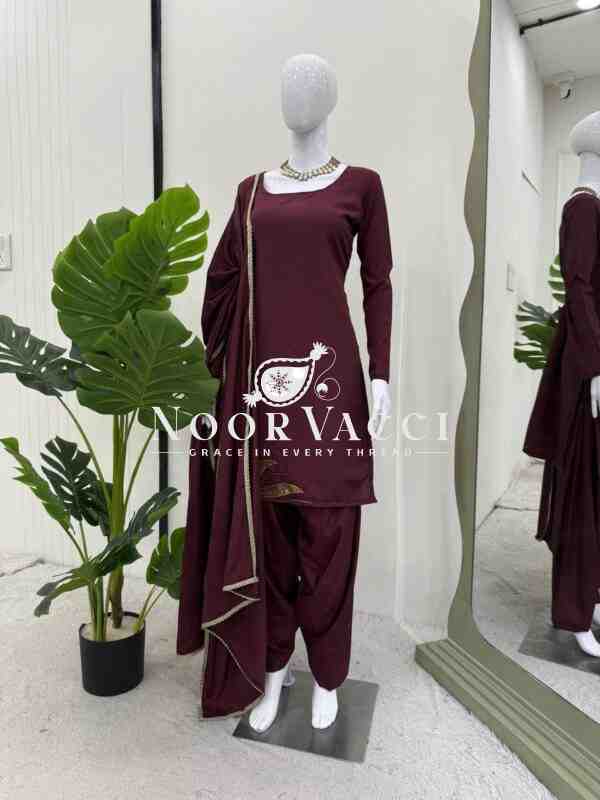 Natural Crepe Silk Handworked Salwar Suit with Dupatta - Image 5