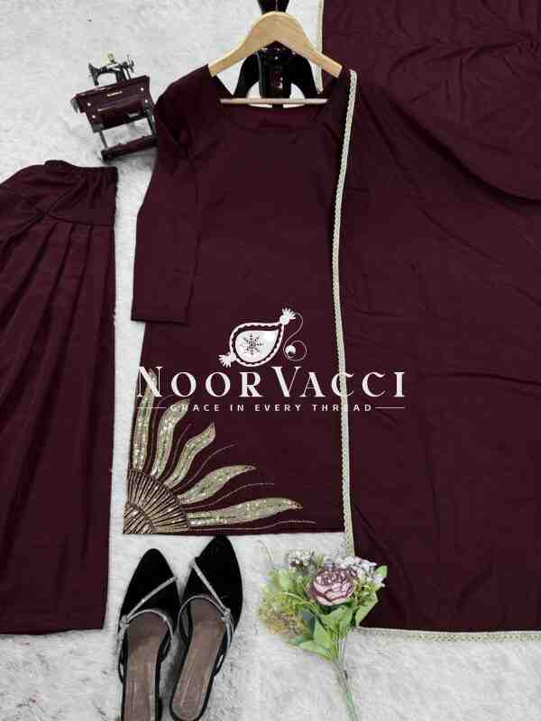 Natural Crepe Silk Handworked Salwar Suit with Dupatta - Image 7