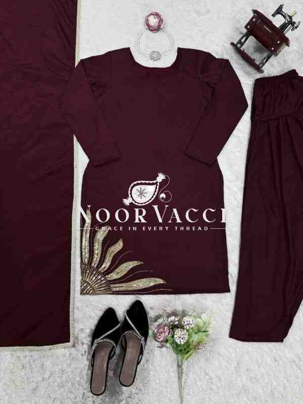 Natural Crepe Silk Handworked Salwar Suit with Dupatta - Image 8